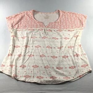 Sonoma Boho V Neck Cap Sleeve Top Abstract Coral Cream Size PXL Cotton Poly‎